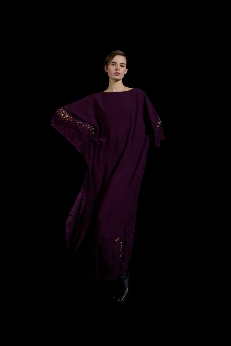 LASET-CUT KAFTAN IN PURPLE