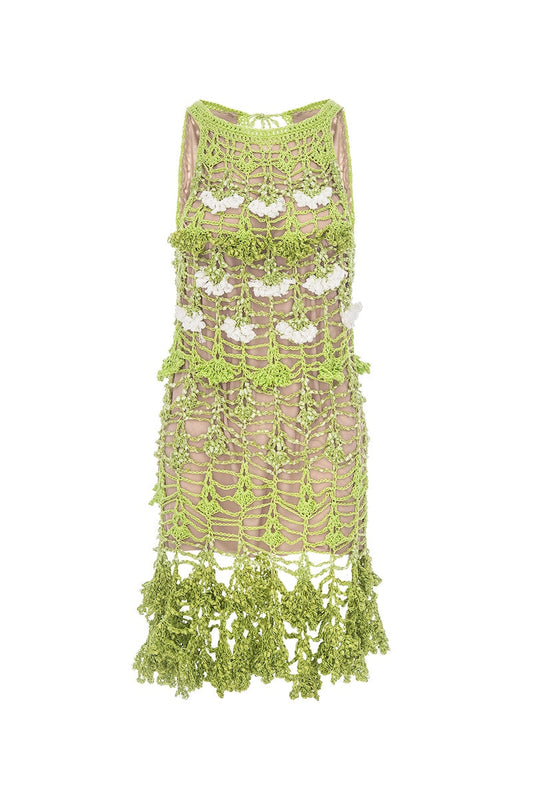 CHRYSANTHEMUM MINI GREEN HANDMADE CROCHET DRESS