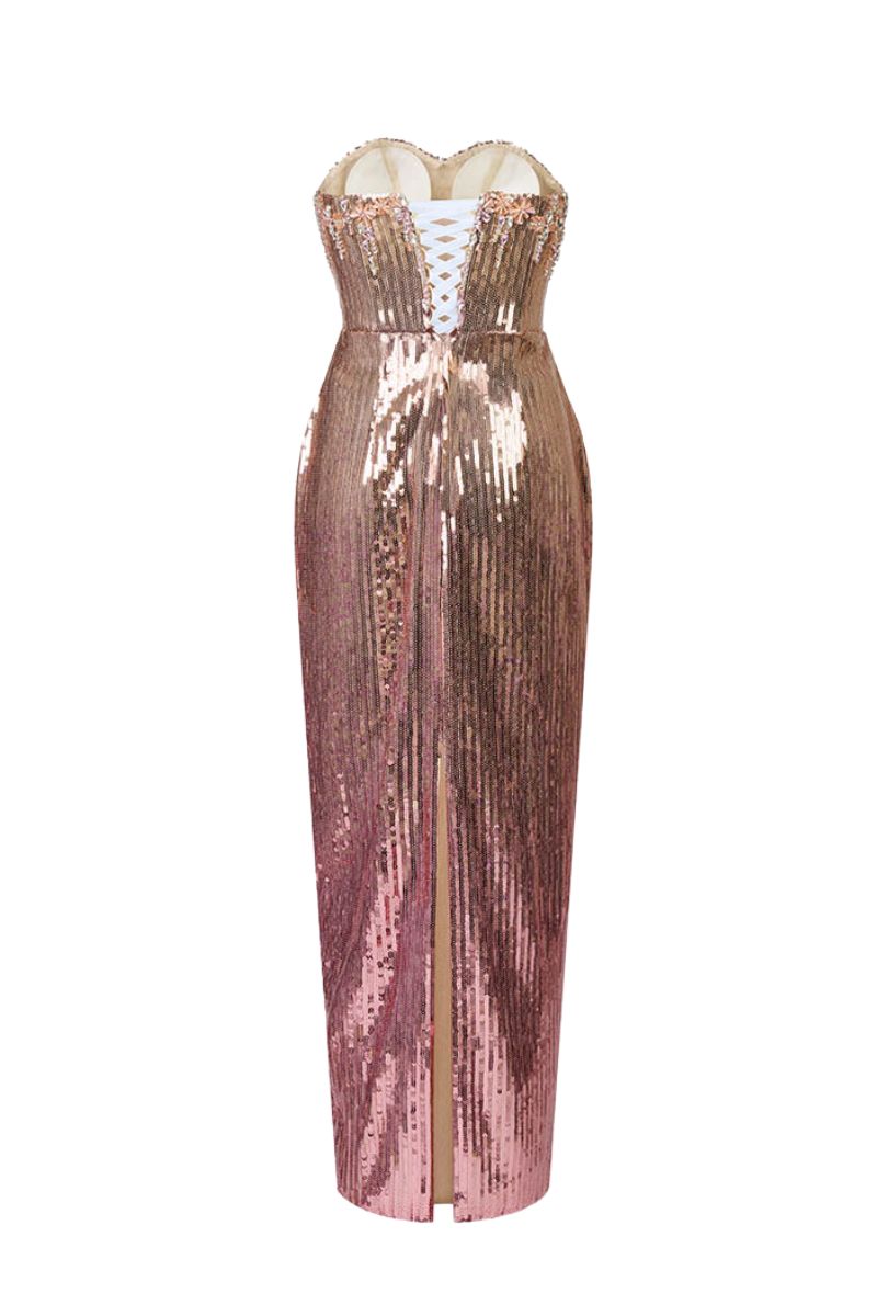 SEQUIN MIDI DRESS IN ROSE