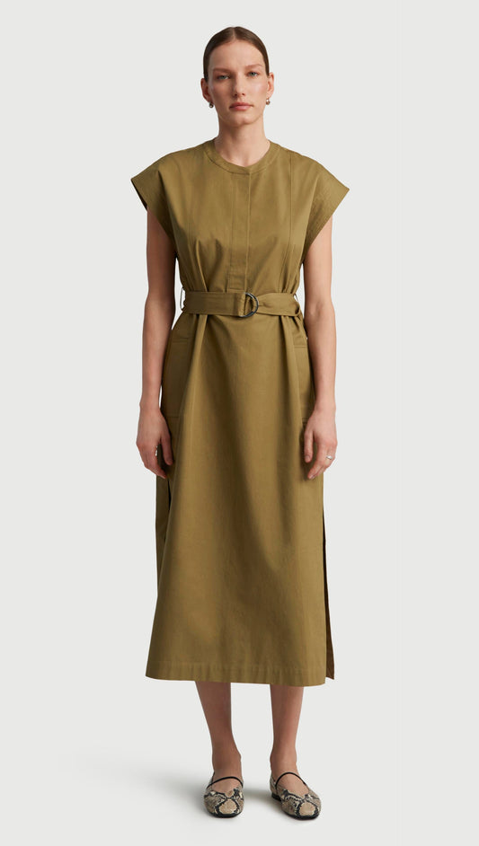 Bib Dress in Cotton Twill | Mushroom