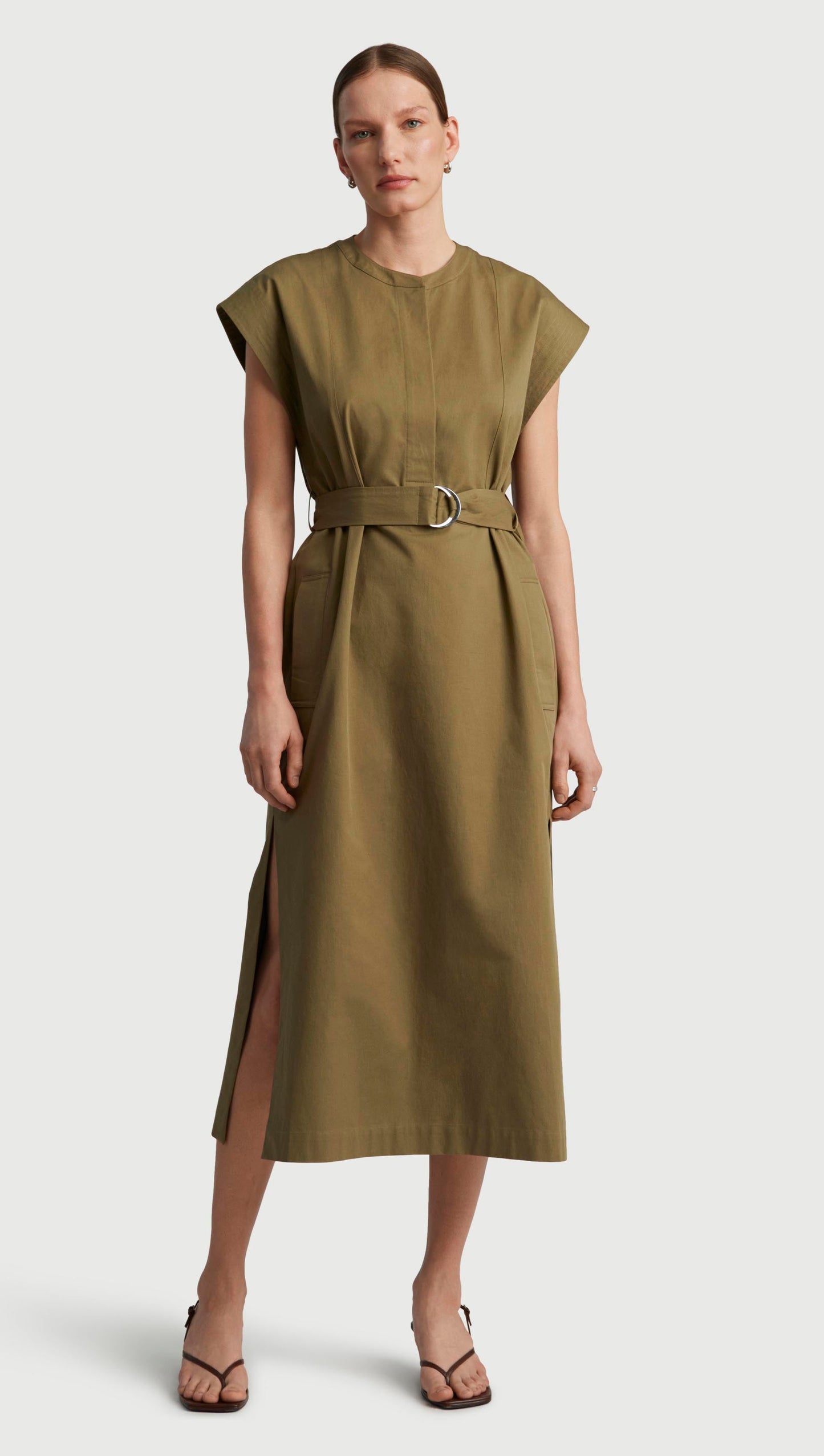 Bib Dress in Cotton Twill | Mushroom