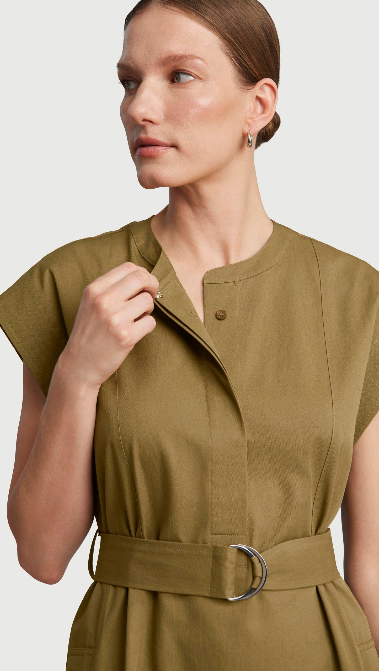 Bib Dress in Cotton Twill | Mushroom