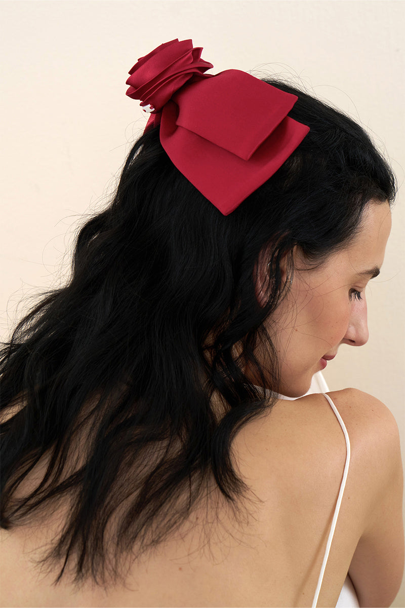 TUSCAN ROSE BOW SILK HAIR CLIPS