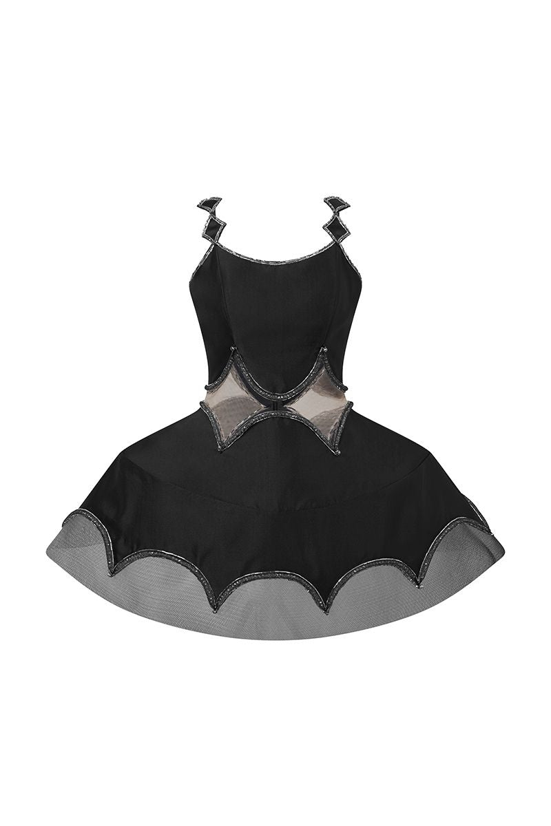 STRAIGHT NECK COCKTAIL DRESS WITH A-LINE HOOP IN BLACK