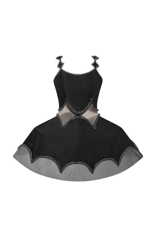 STRAIGHT NECK COCKTAIL DRESS WITH A-LINE HOOP IN BLACK