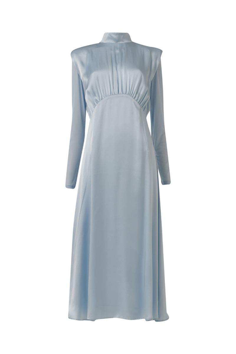 HIGH-NECK SILK DRESS IN BLUE