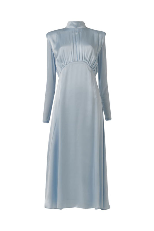 HIGH-NECK SILK DRESS IN BLUE