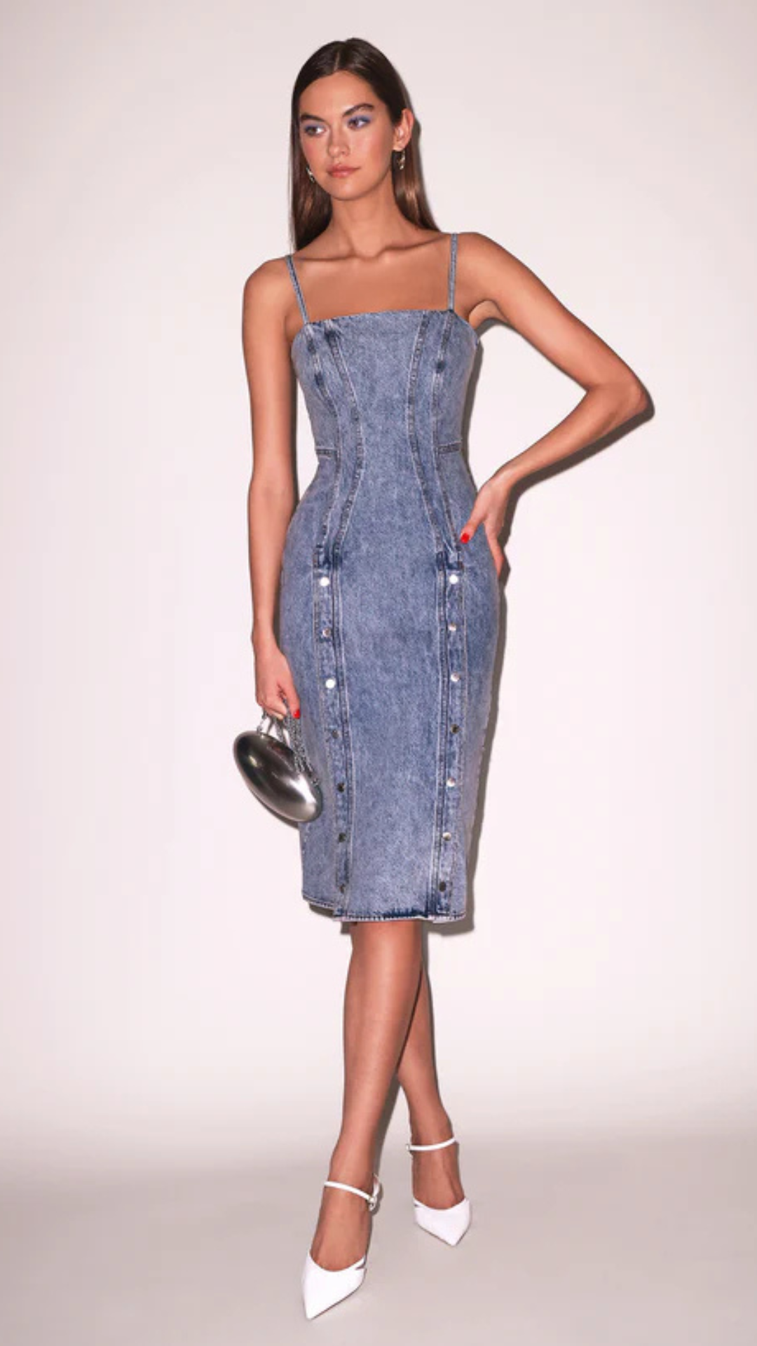 Colored Denim Mini Snap Dress
