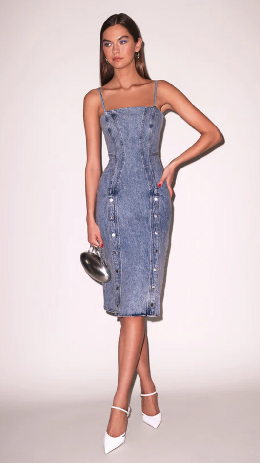 Colored Denim Mini Snap Dress