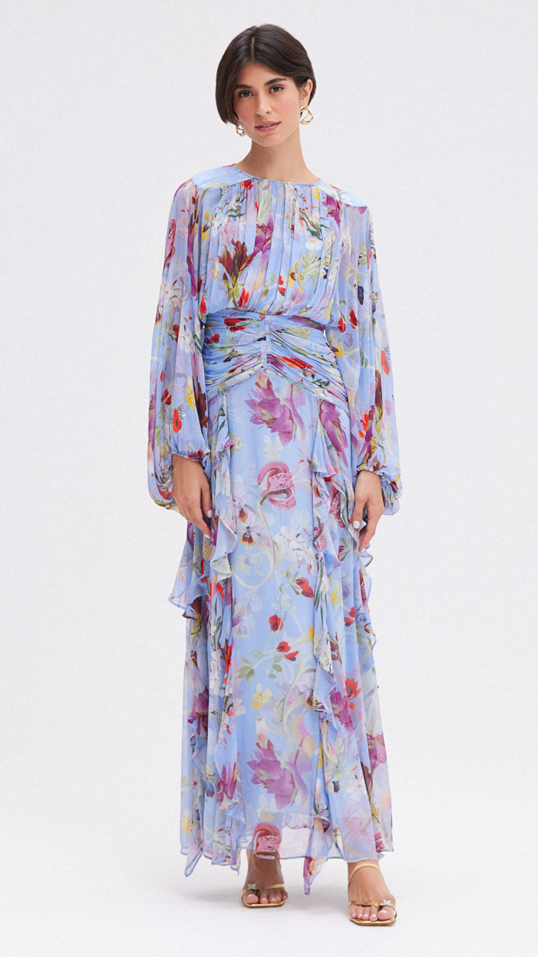 Lily Flower Long Sleeve Long Dress