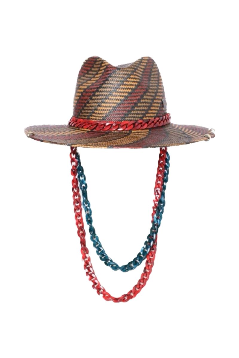 DOUBLE CHAIN RED AND TURQUOISE FEDORA