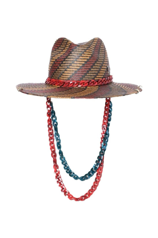 DOUBLE CHAIN RED AND TURQUOISE FEDORA