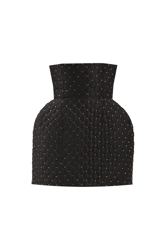 BLACK CRYSTAL QUILTED MINI SKIRT