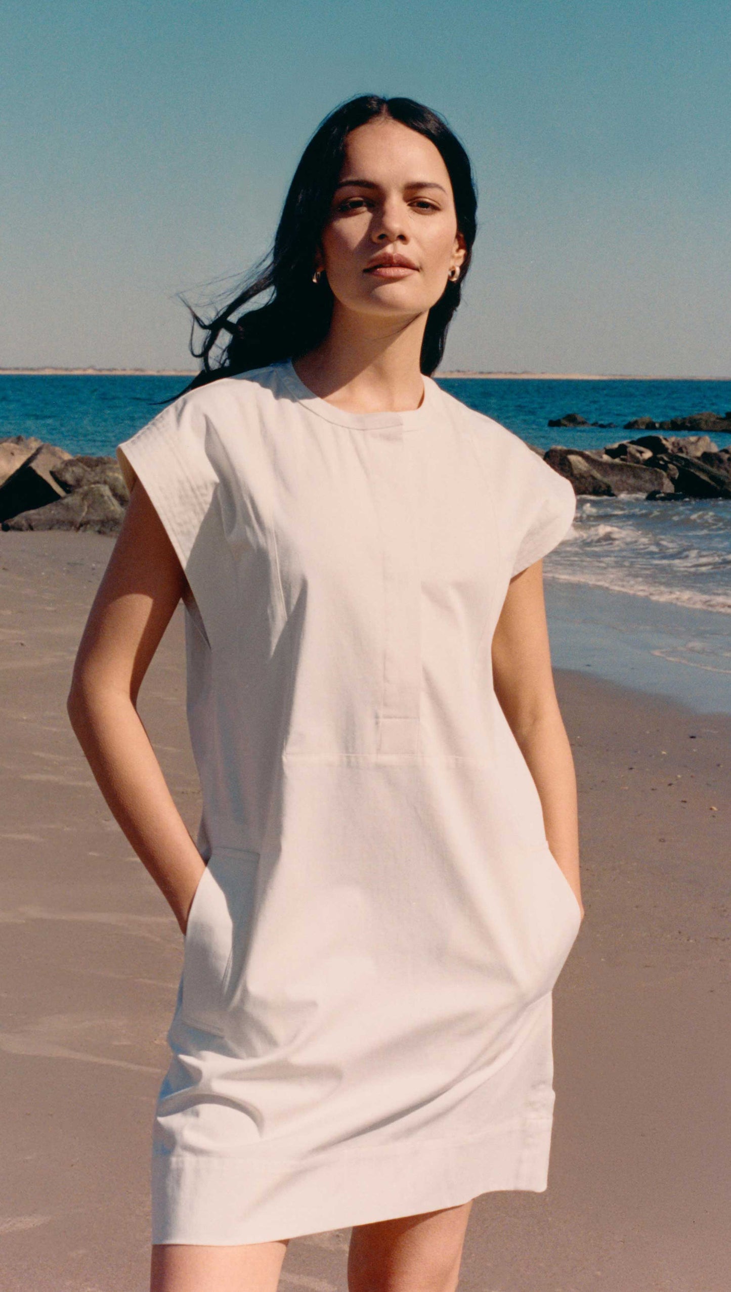 Mini Bib Dress in Cotton Sateen | White