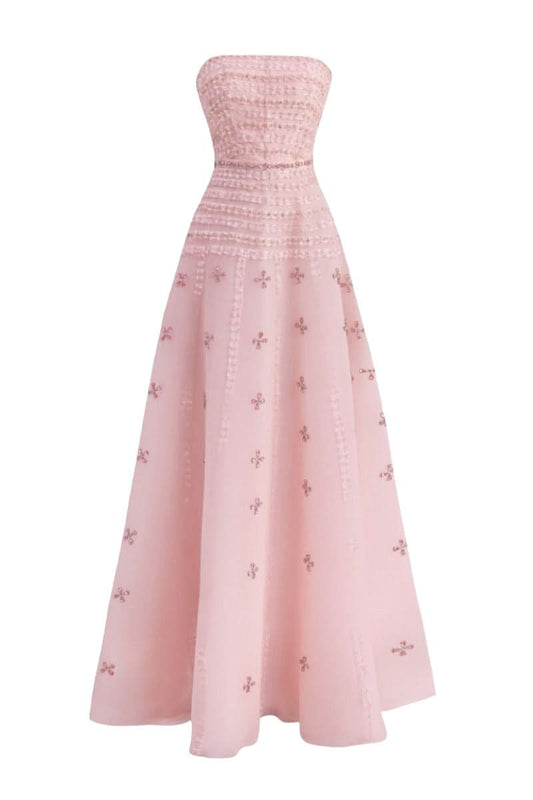 PINK CRYSTAL EMBELLISHED A-LINE MAXI DRESS