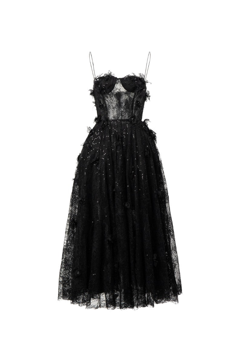 GHAZAL LACE STRAPPY DRESS IN BLACK