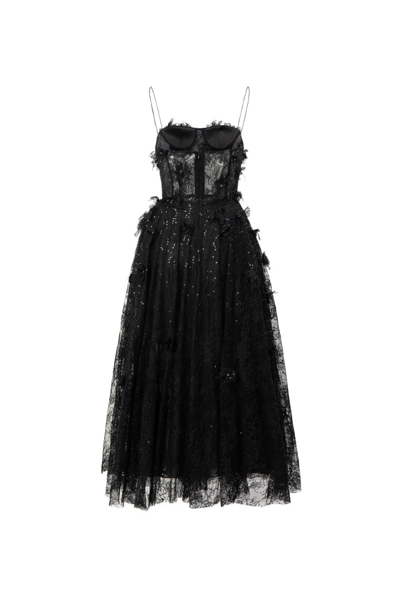 GHAZAL LACE STRAPPY DRESS IN BLACK