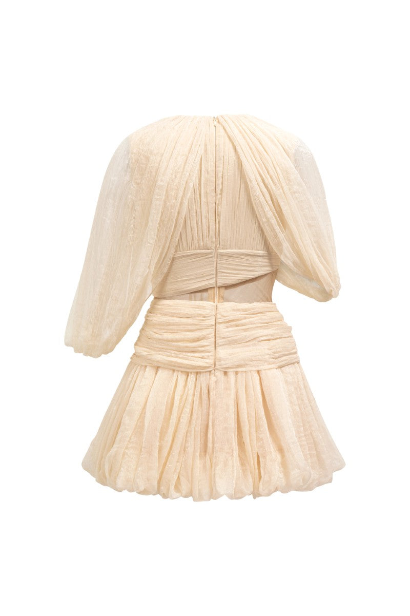 QIRSH SILK CUT-OUT DRESS IN BEIGE
