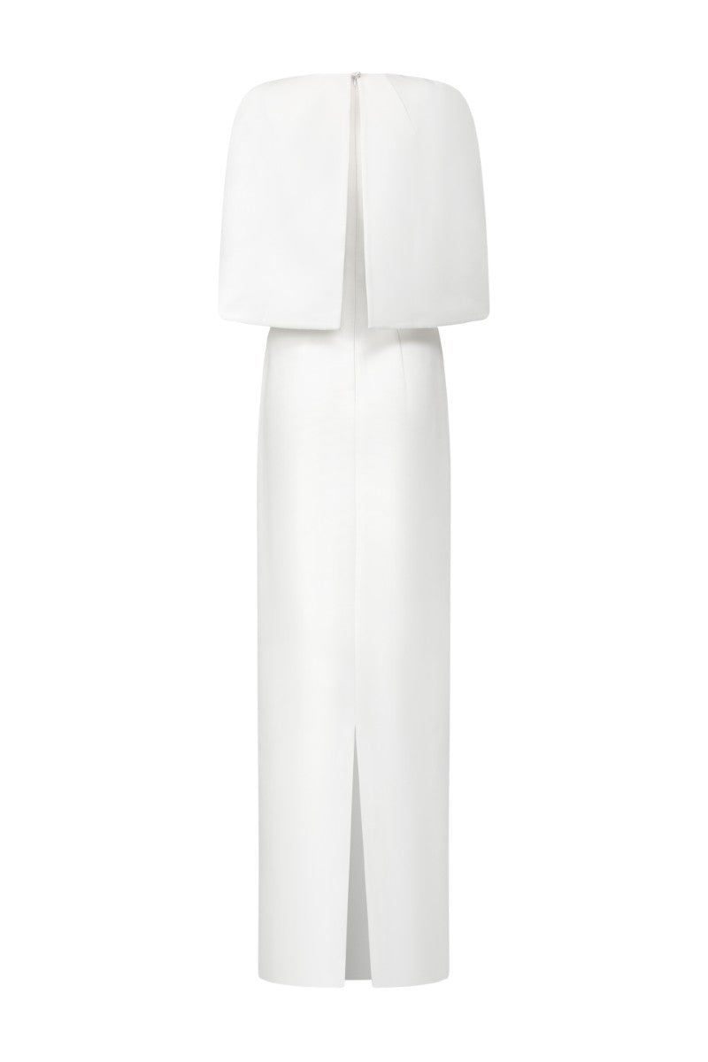 ROSALIE CREPE GOWN WITH LOUISE CAPE IN WHITE
