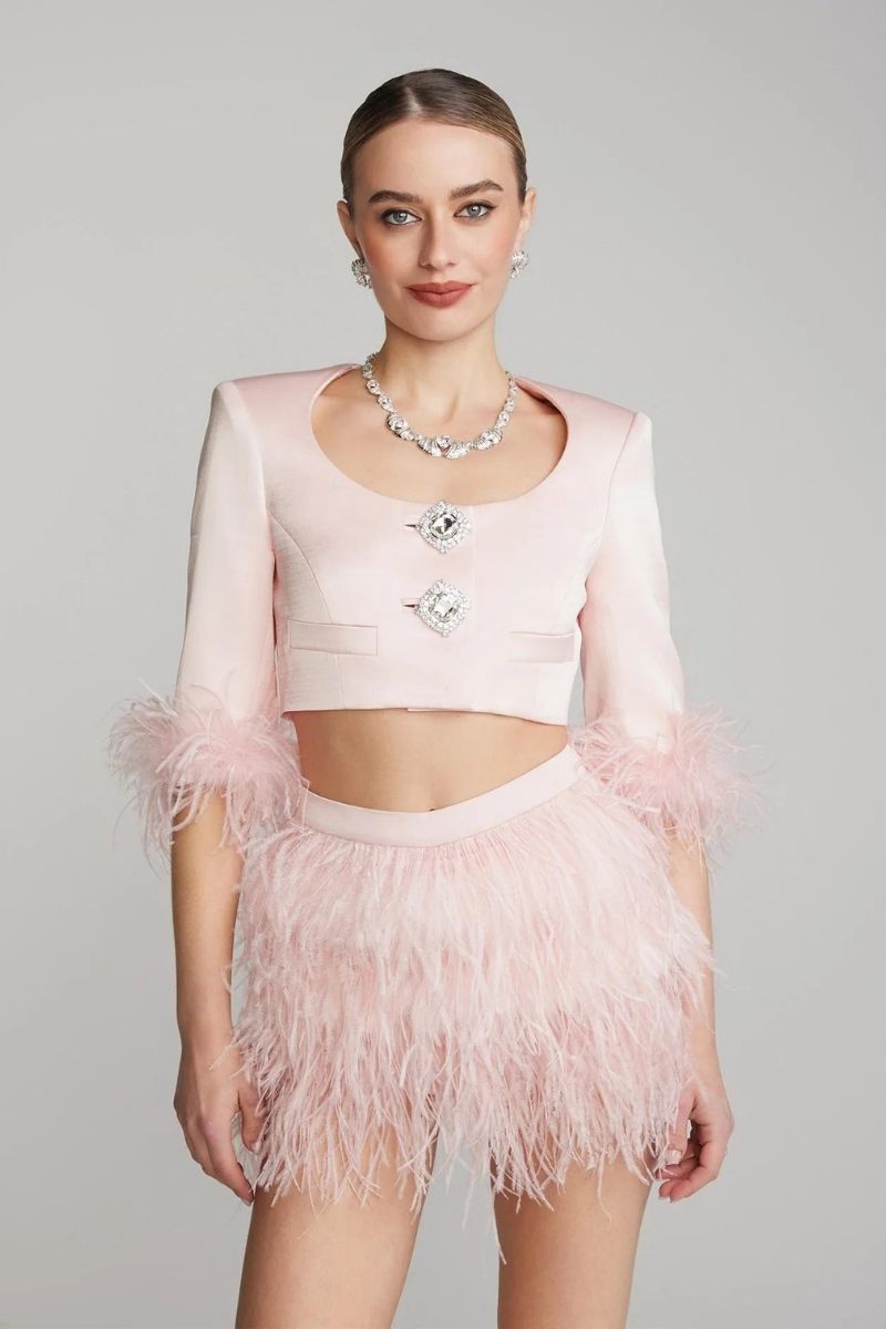 AMBRE PINK FEATHER MINI SKIRT