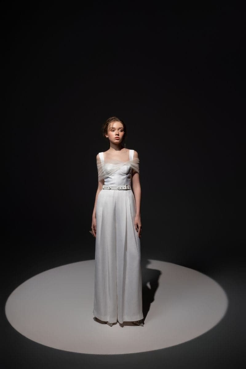 WHITE MONICA TAFFETA CHEST CUP JUMPSUIT