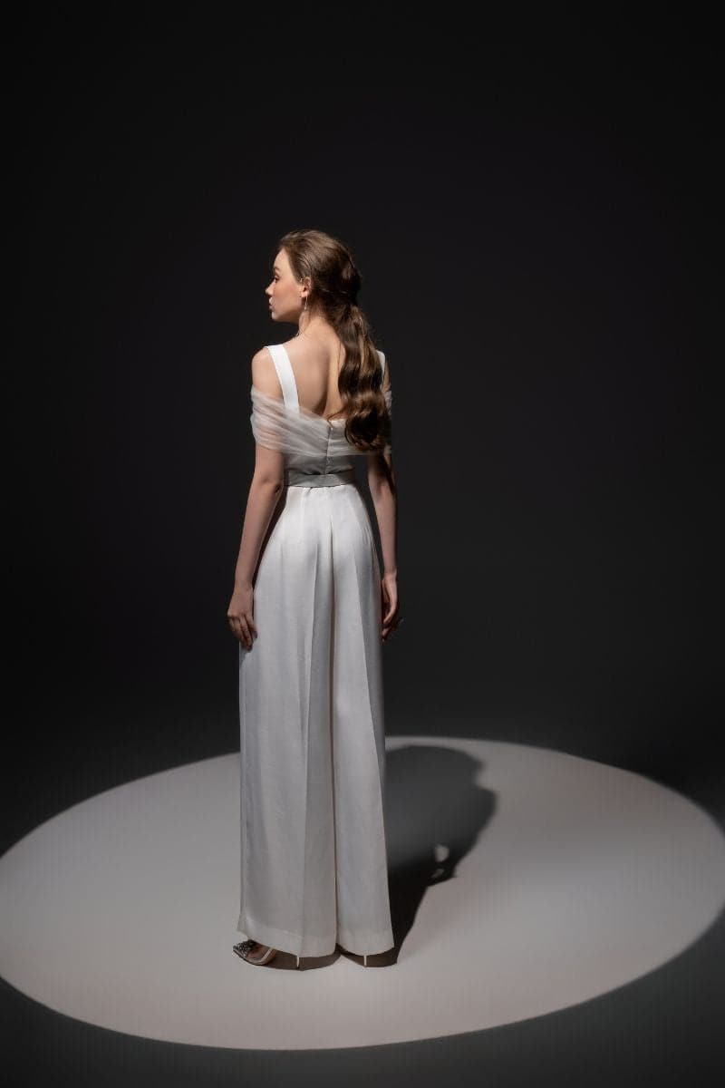 WHITE MONICA TAFFETA CHEST CUP JUMPSUIT