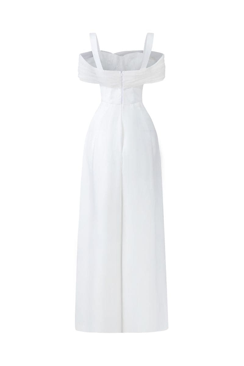 WHITE MONICA TAFFETA CHEST CUP JUMPSUIT