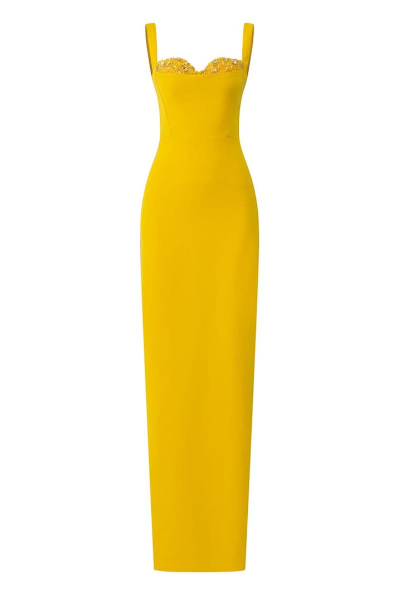 YELLOW JENSEN CRYSTAL BODYCON DRESS