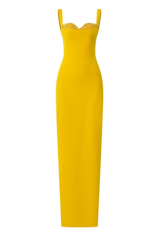 YELLOW JENSEN CRYSTAL BODYCON DRESS