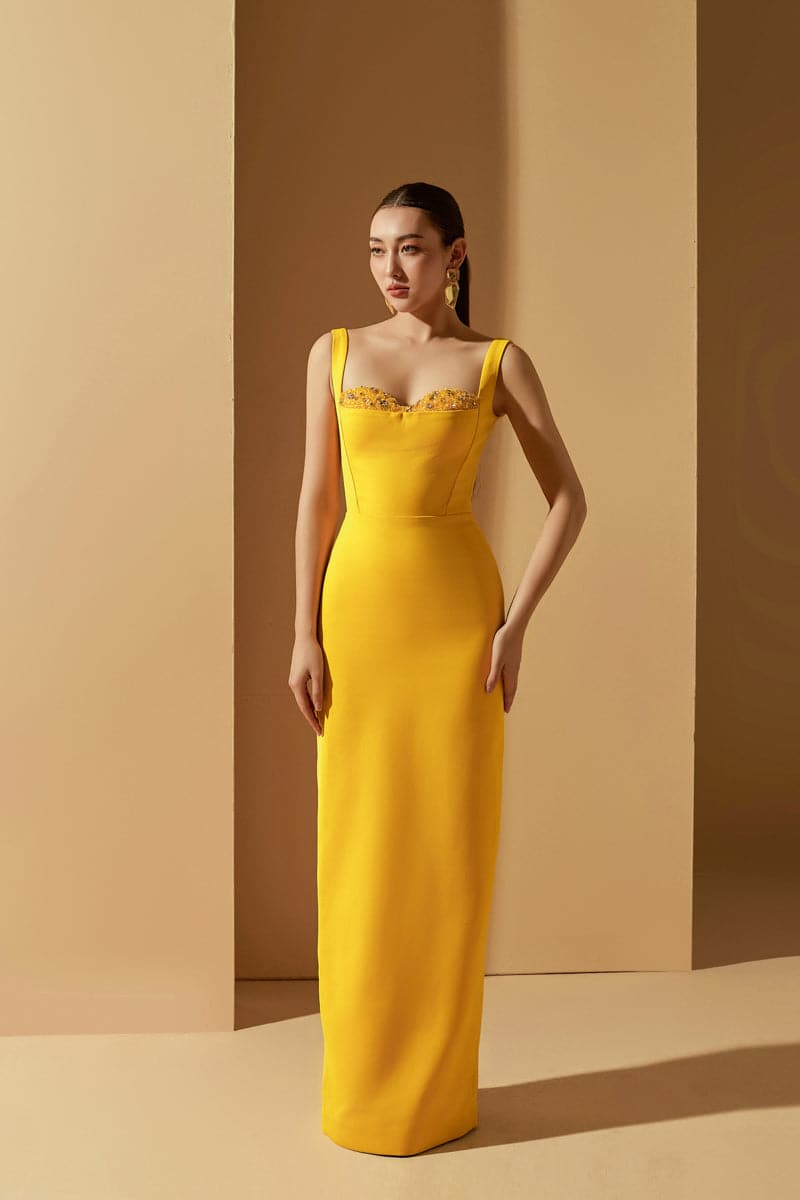 YELLOW JENSEN CRYSTAL BODYCON DRESS