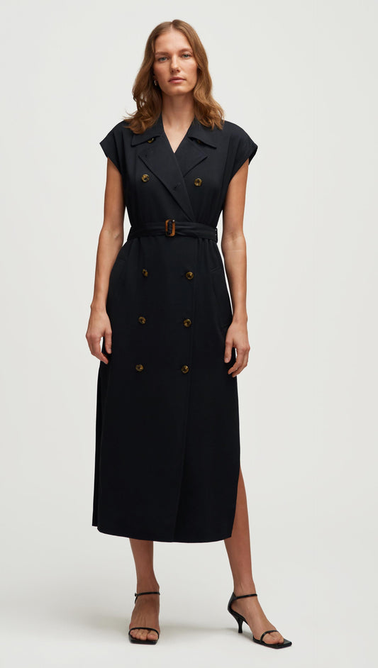 Trench Dress in Stretch Crepe | Black