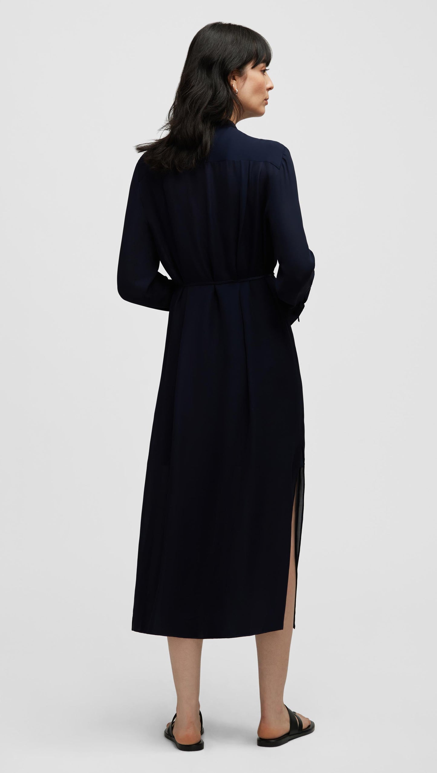 Longsleeve Cowl Neck Dress in Silk | Midnight