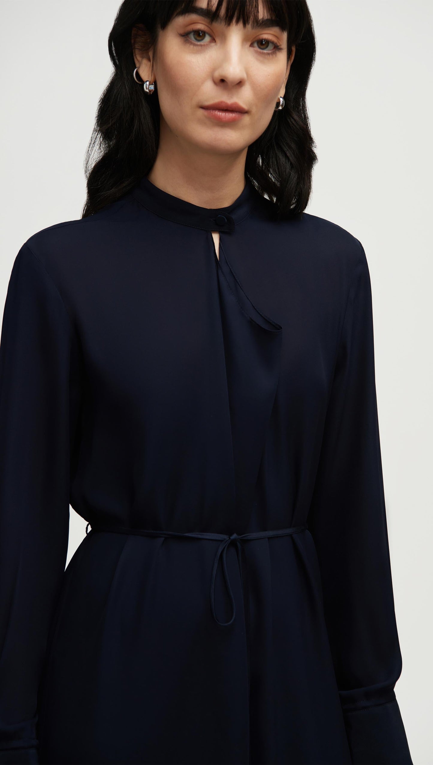 Longsleeve Cowl Neck Dress in Silk | Midnight