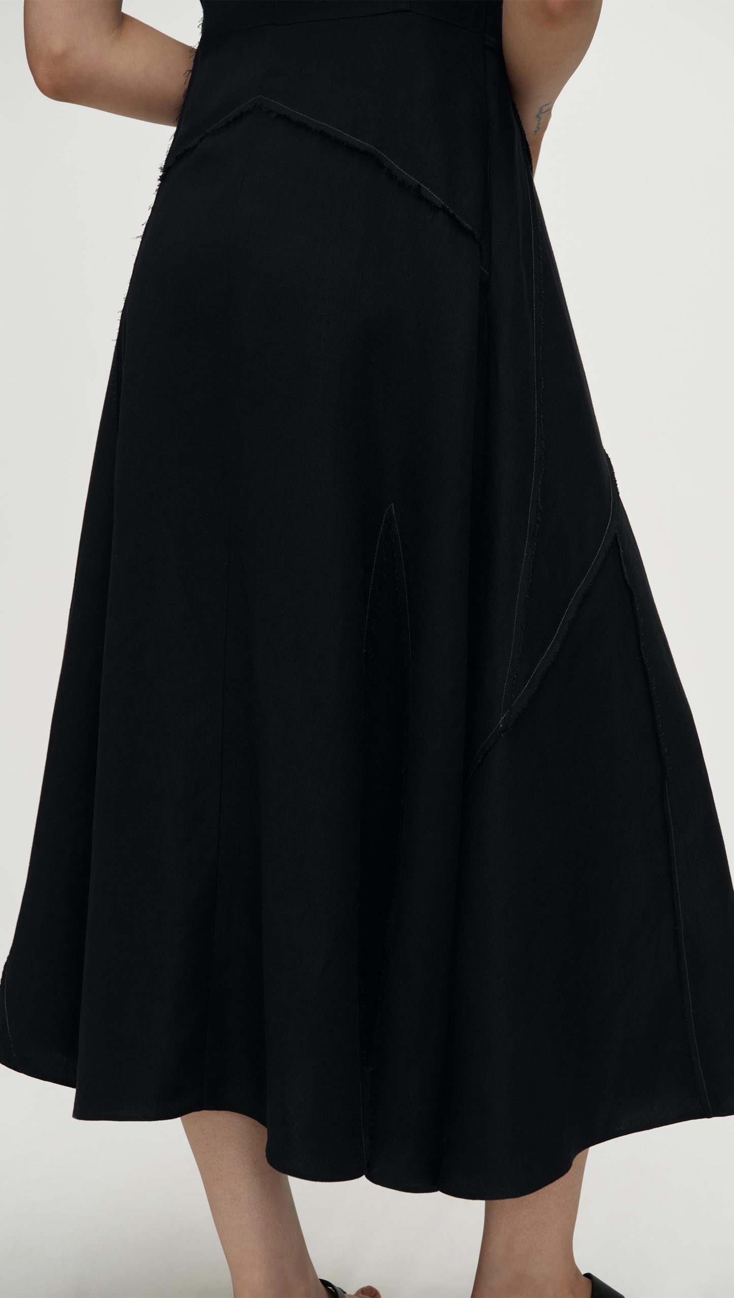 Patchwork Dress in Viscose Linen Twill | Black