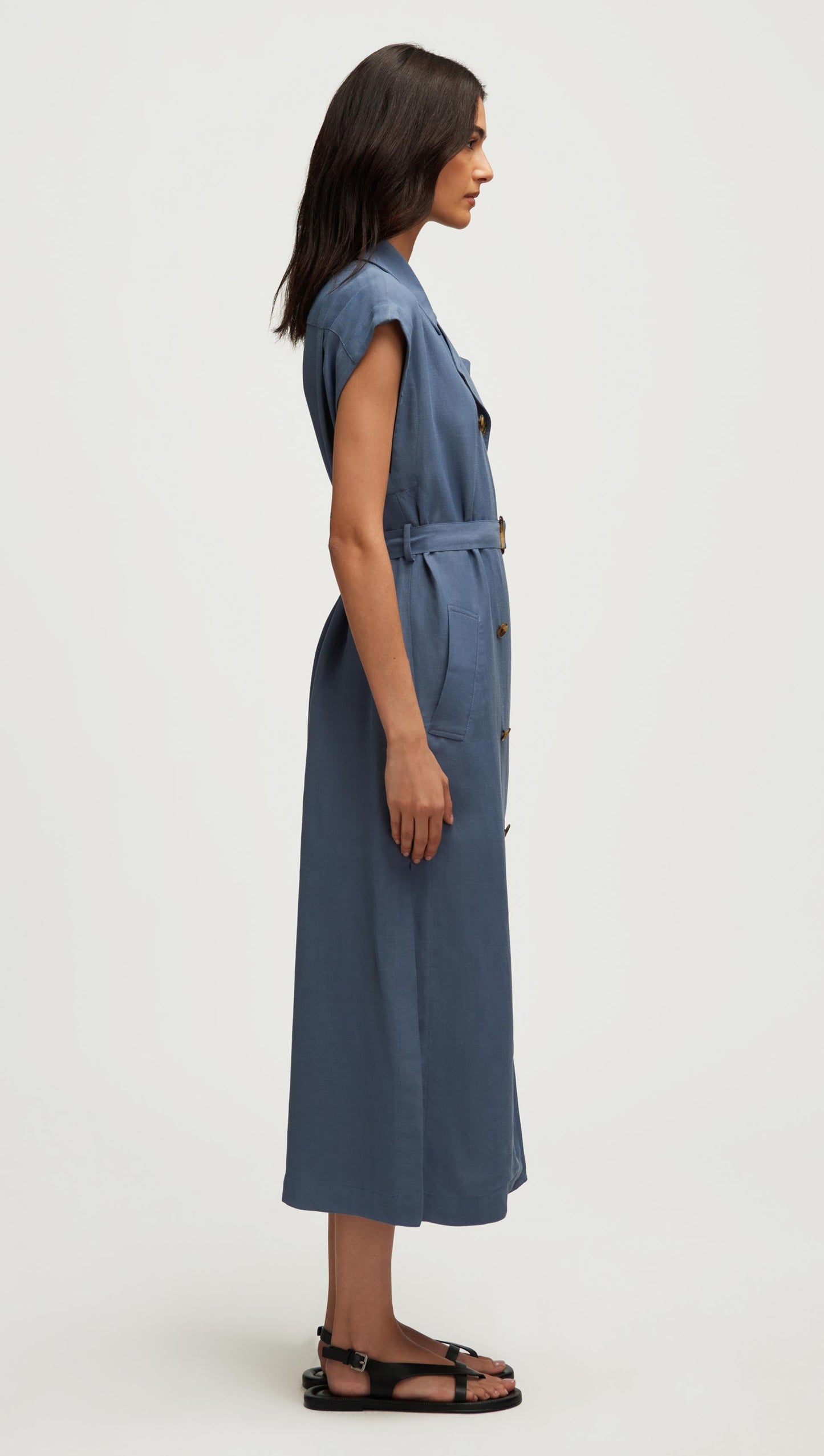 Trench Dress in Viscose Linen Twill | Powder Blue