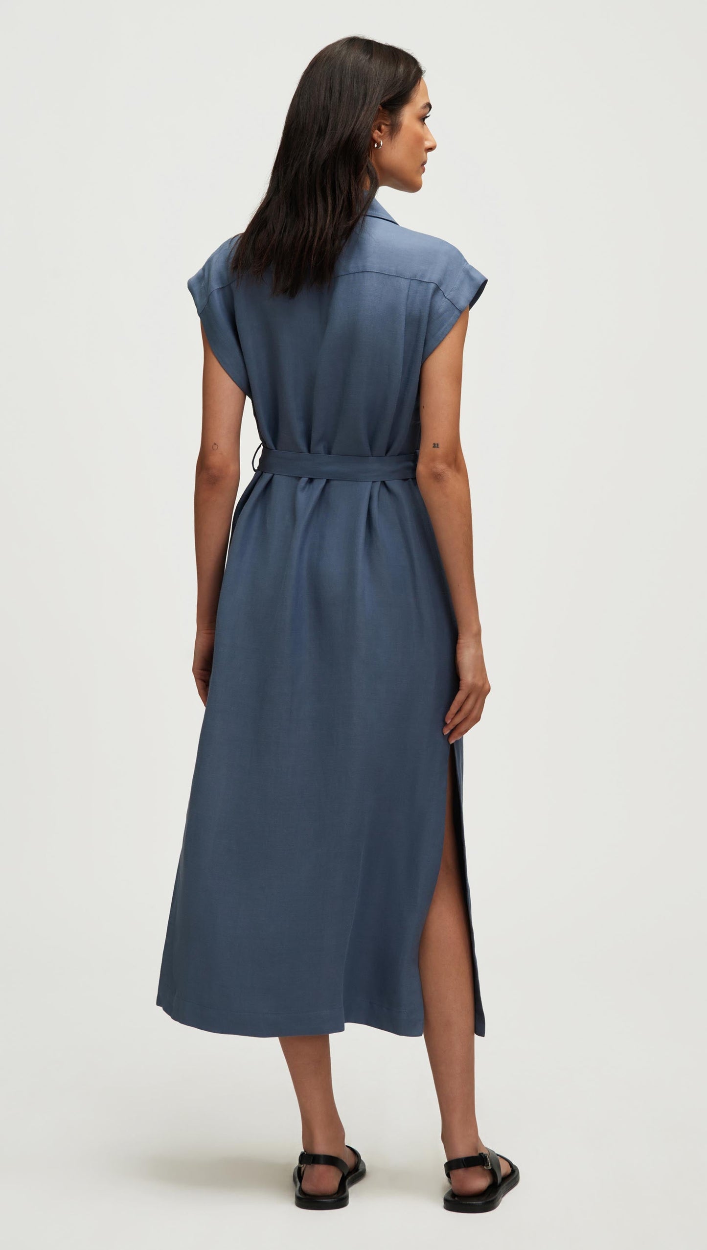Trench Dress in Viscose Linen Twill | Powder Blue