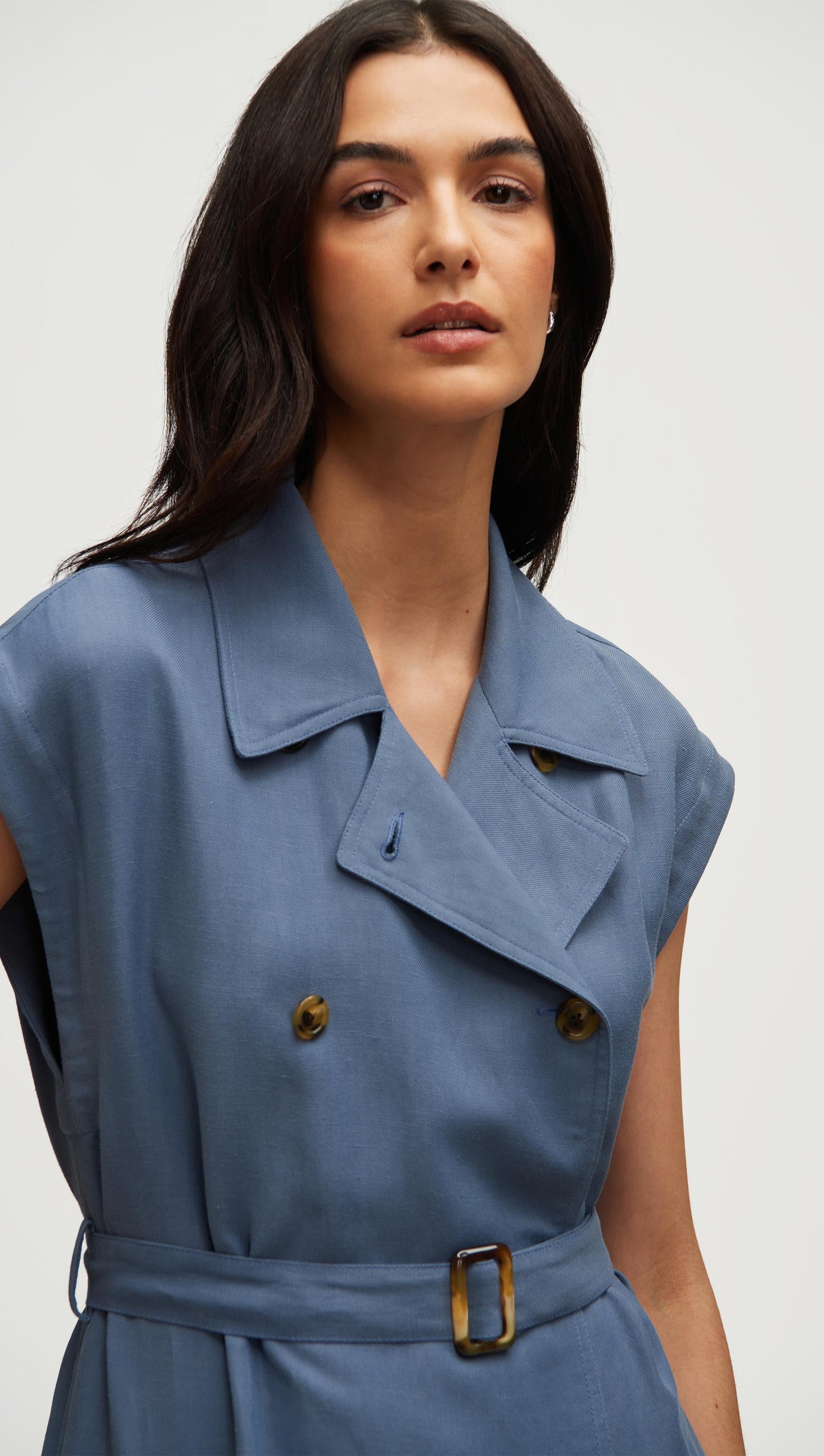 Trench Dress in Viscose Linen Twill | Powder Blue