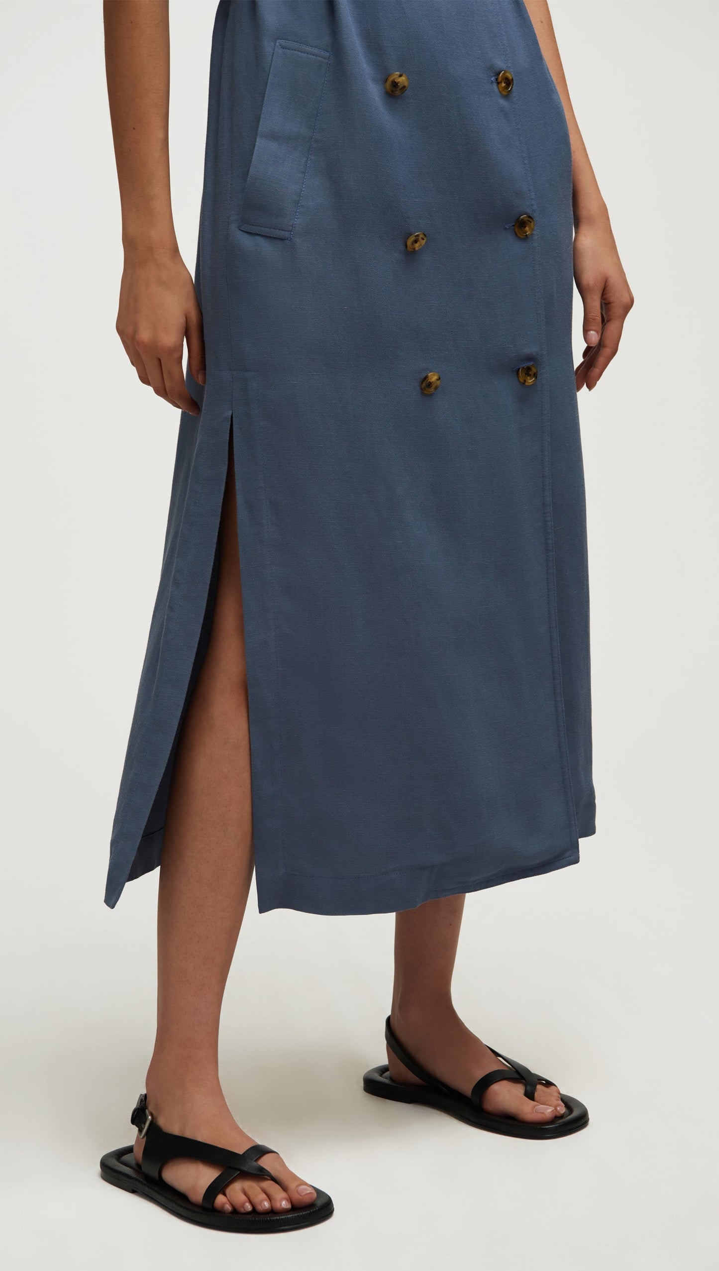 Trench Dress in Viscose Linen Twill | Powder Blue