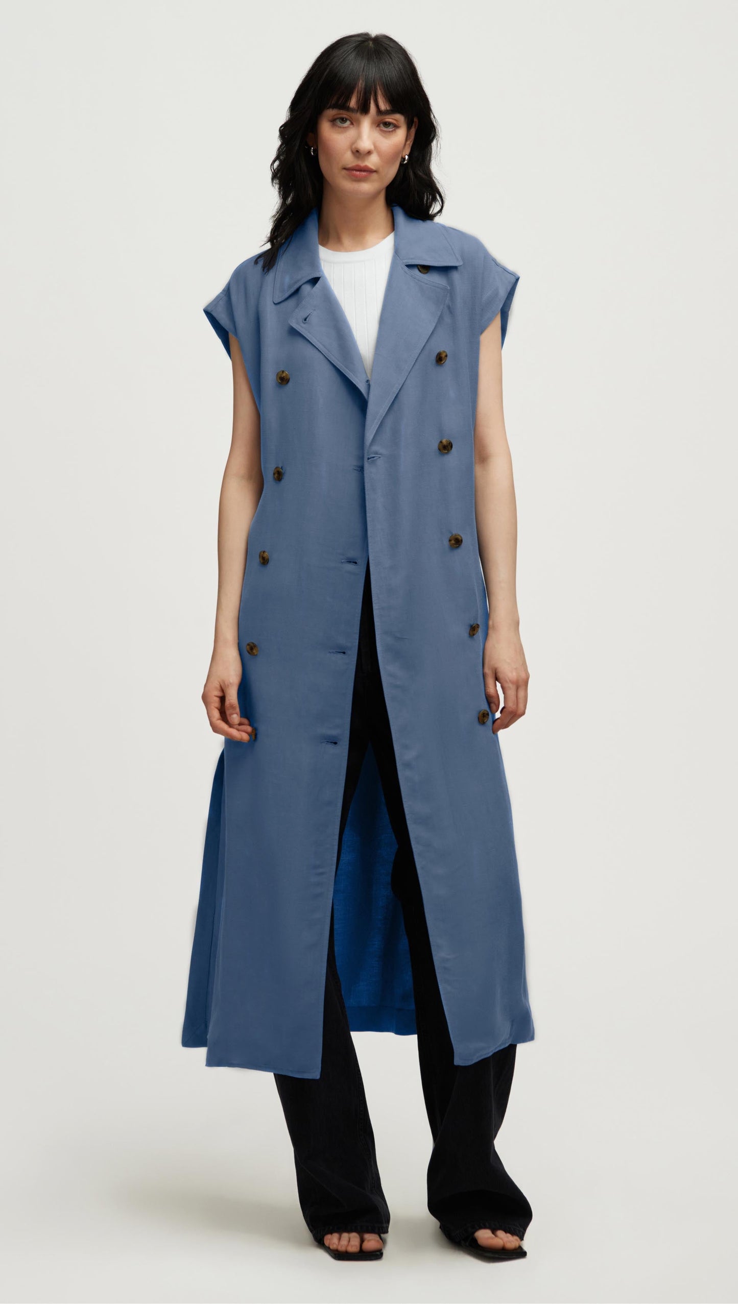 Trench Dress in Viscose Linen Twill | Powder Blue