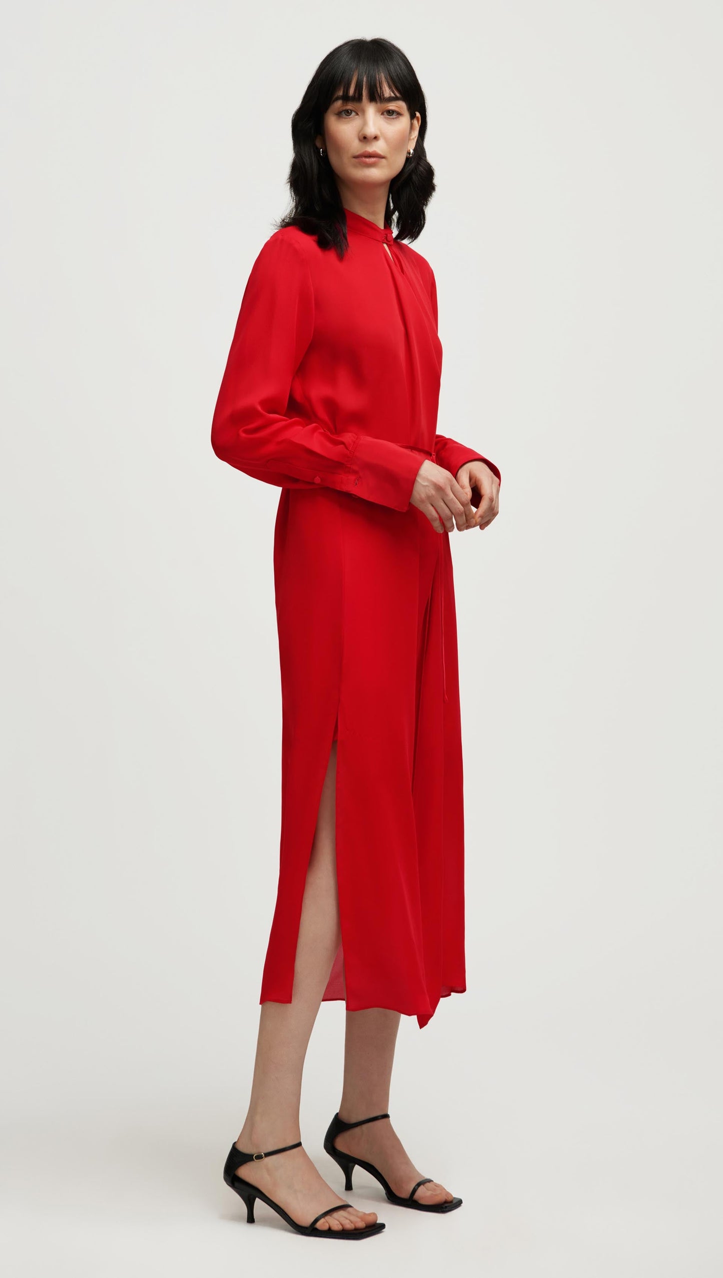 Longsleeve Cowl Neck Dress in Silk | Tomato