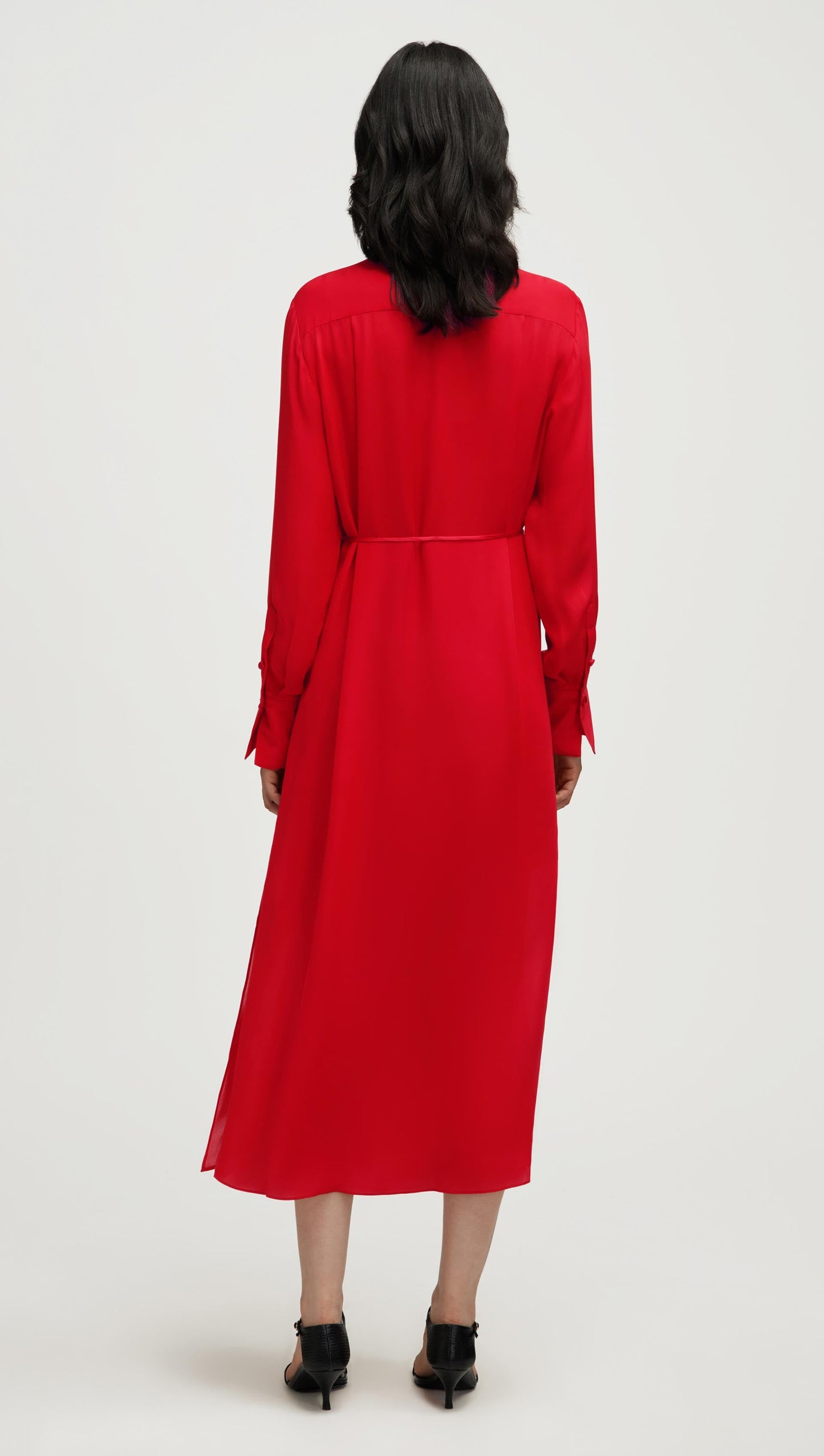 Longsleeve Cowl Neck Dress in Silk | Tomato