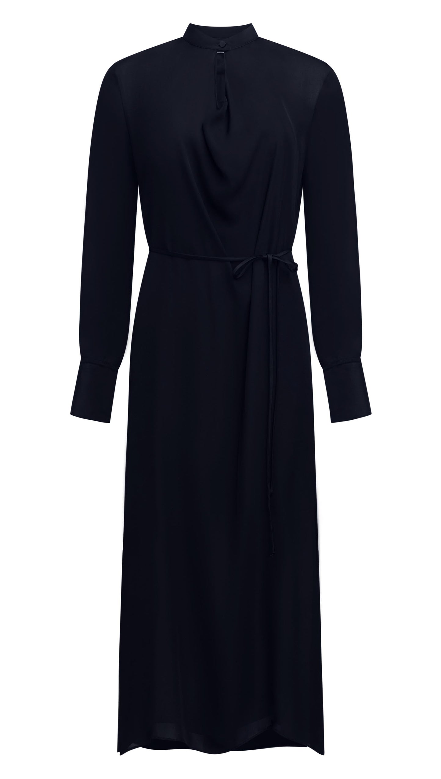 Longsleeve Cowl Neck Dress in Silk | Midnight