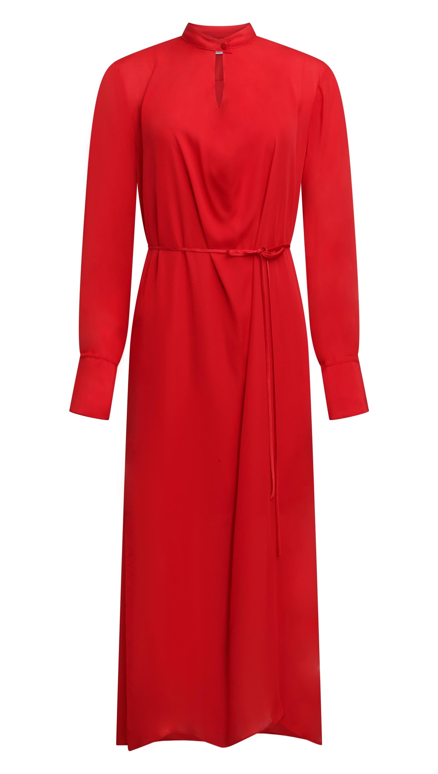 Longsleeve Cowl Neck Dress in Silk | Tomato