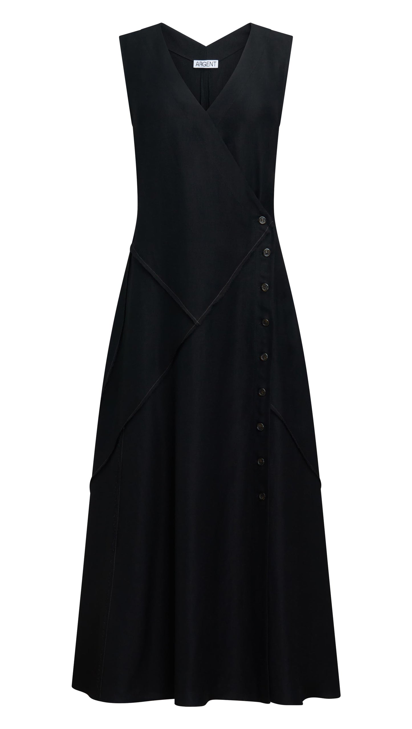 Patchwork Dress in Viscose Linen Twill | Black