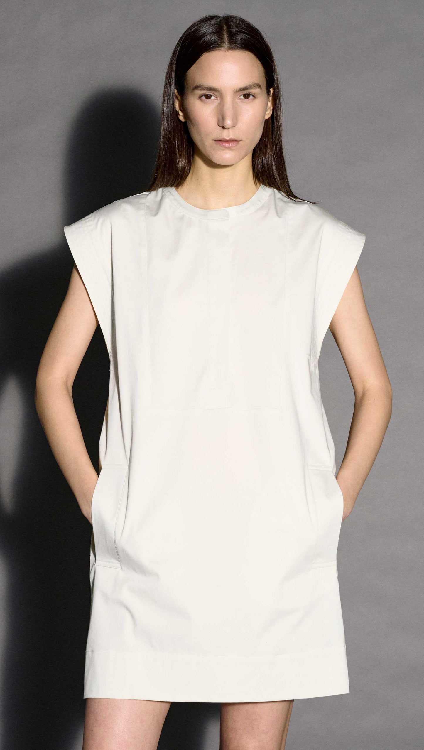 Mini Bib Dress in Cotton Sateen | White