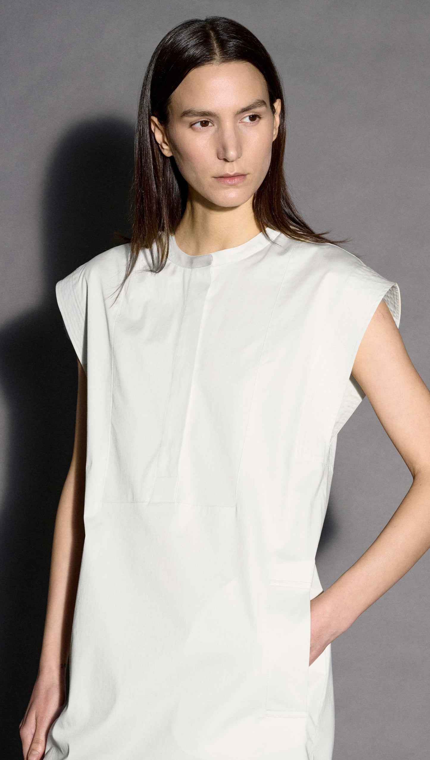 Mini Bib Dress in Cotton Sateen | White