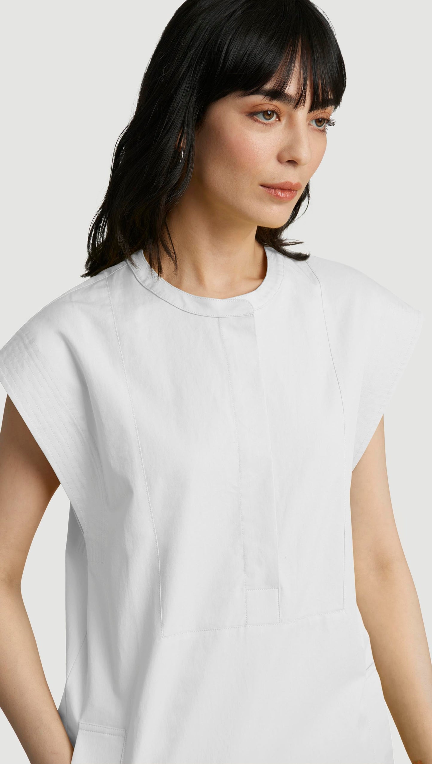 Mini Bib Dress in Cotton Sateen | White