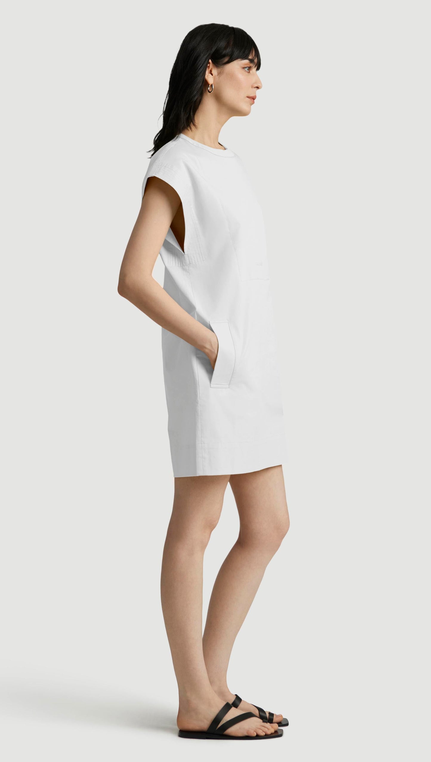 Mini Bib Dress in Cotton Sateen | White