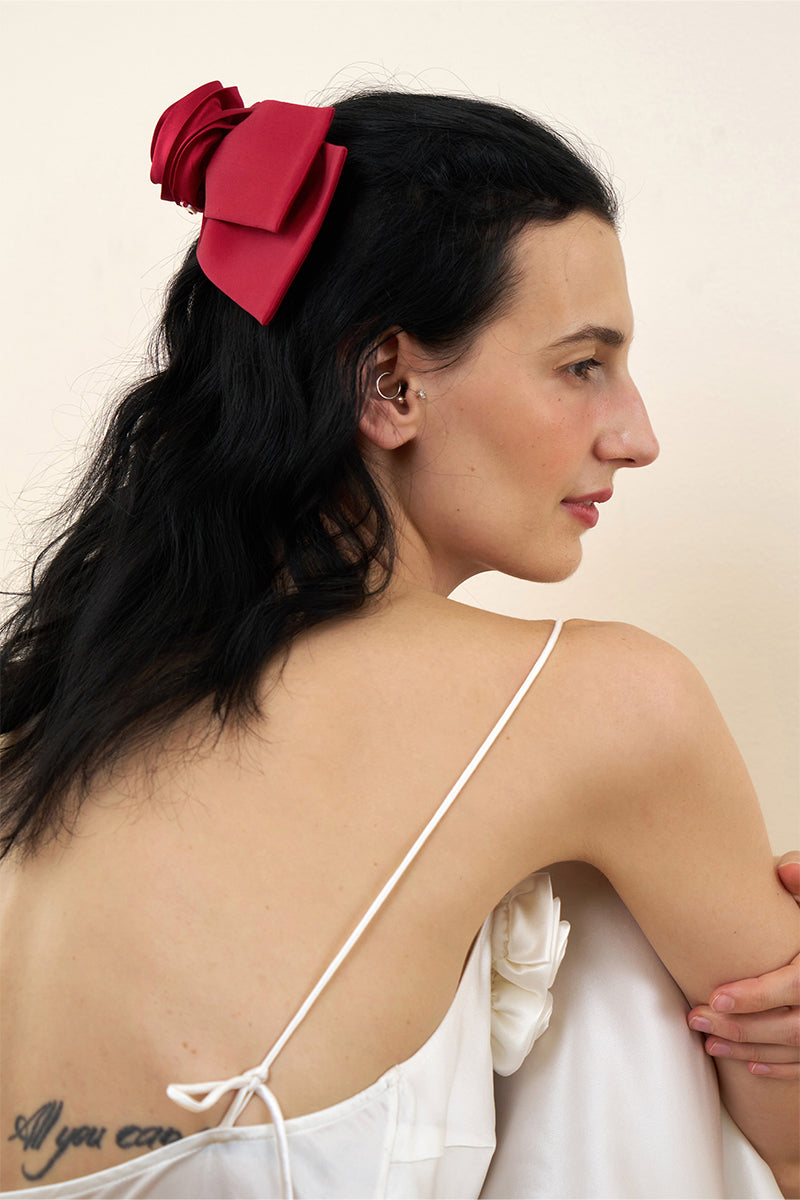 TUSCAN ROSE BOW SILK HAIR CLIPS