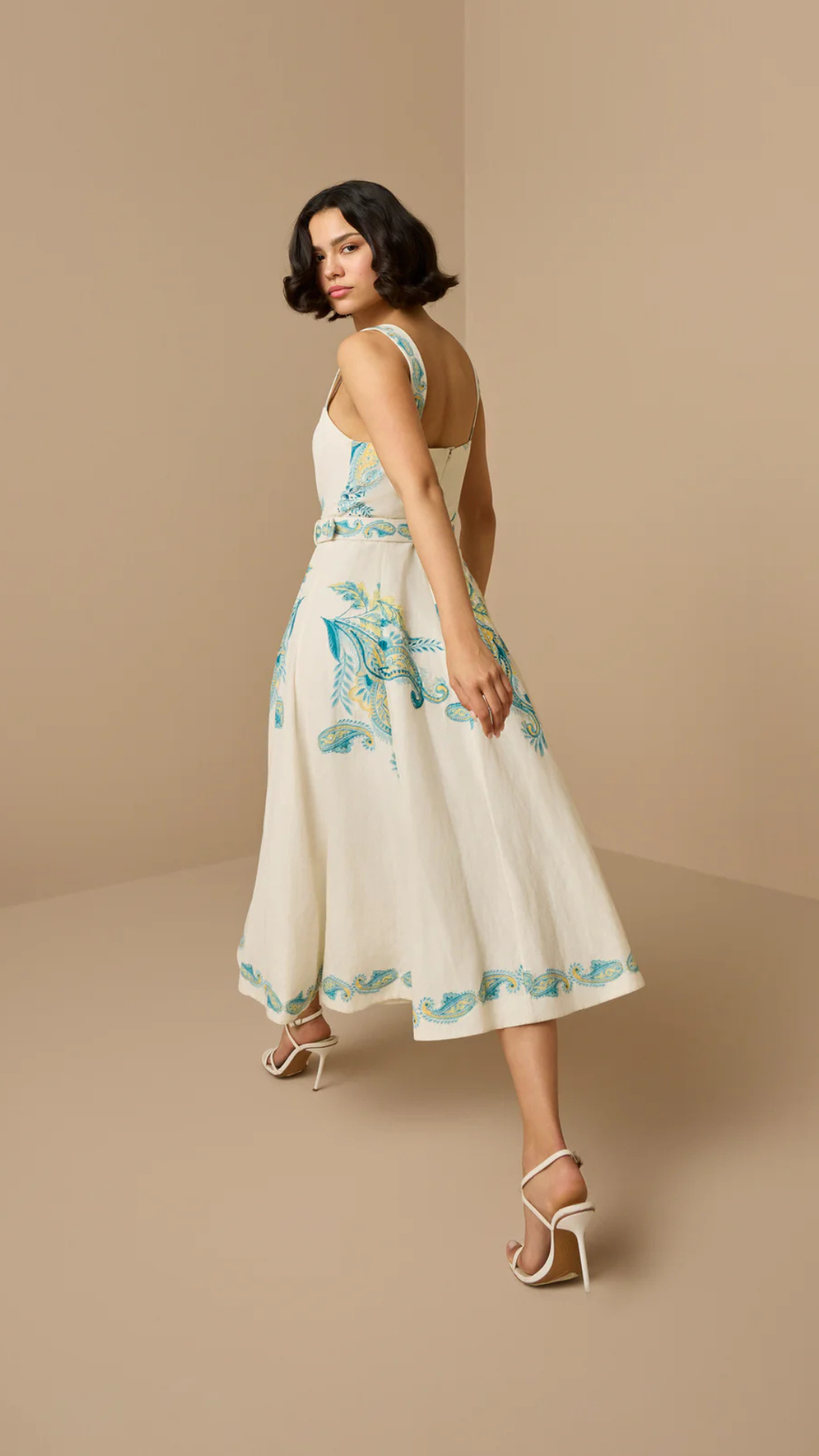 Midi Dress With Buckle Belt Blue